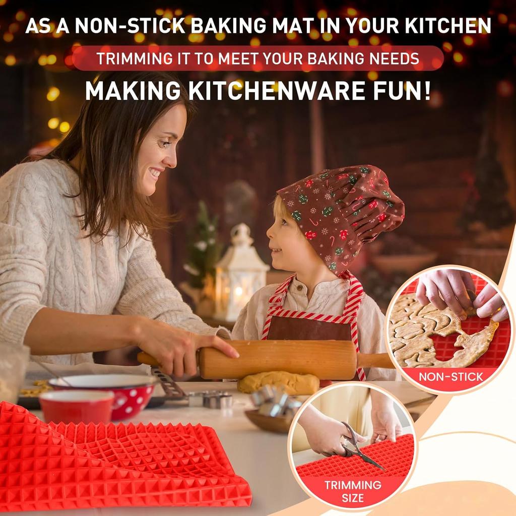 Silicone Baking Mat Sheets for Oven Mats Cooking Pan 16"x11" 6.7"x6.7" 2 Pack Non-Stickfor Oven Grilling BBQ (2 Pack Red 16"x11")