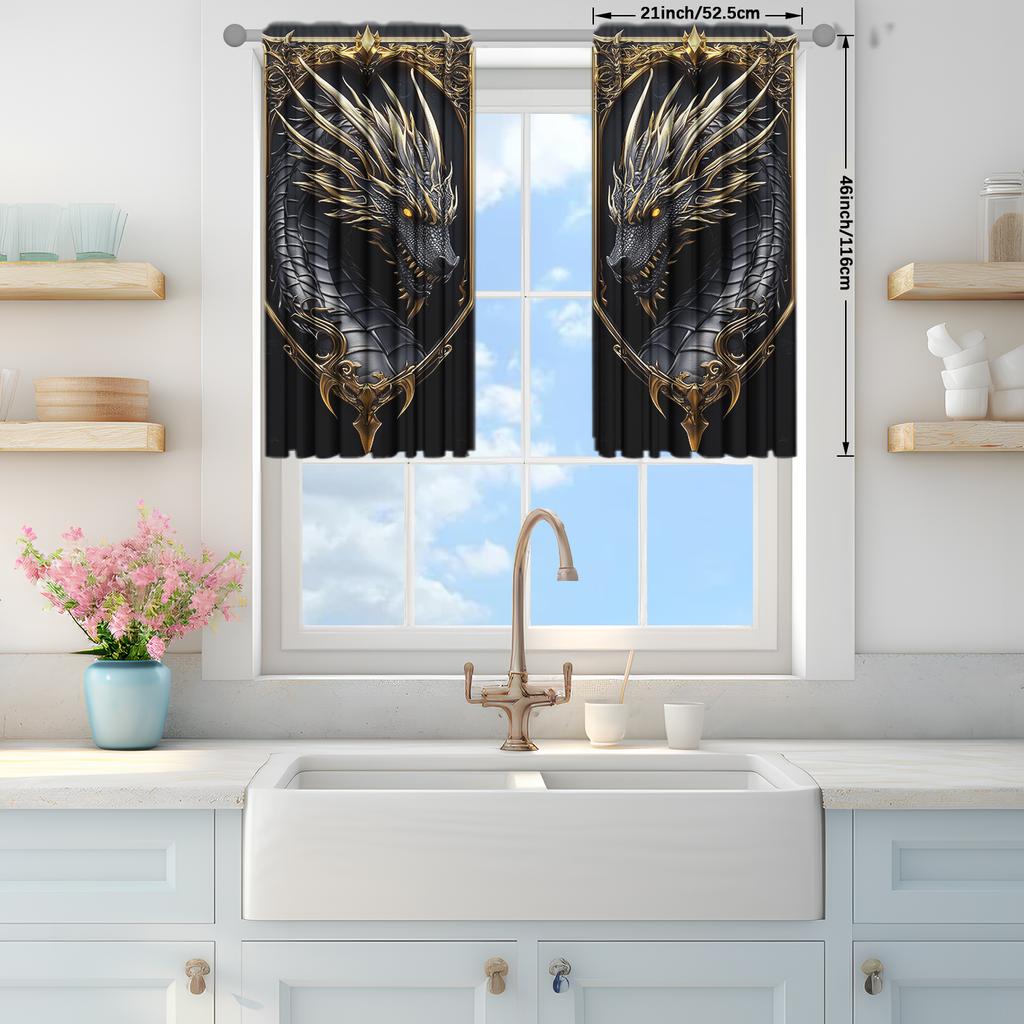 2pcs 3D Domineering Black Dragonn Printed Curtain for Home Decor - Rod Pocket Window Treatment for Bedroom   Office   Kitchen