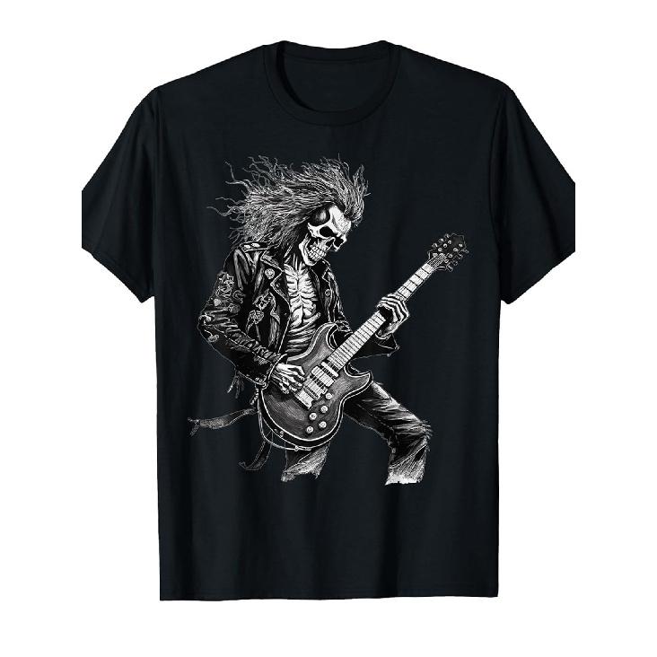Men'S Rock Band Graphic T-Shirt - Black & White Rock Music Tee with Electric Guitar Player - Soft Crew Neck Short Sleeve Shirt for Concerts, Casual