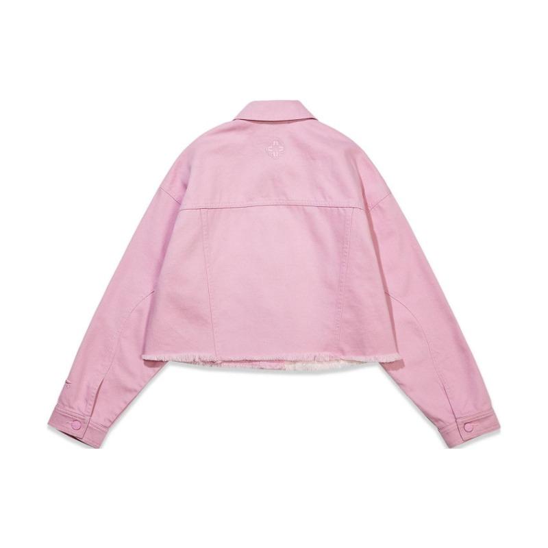 Li Ning Color Block Washed Denim Jacket Women Jackets Pink AJDT170-1