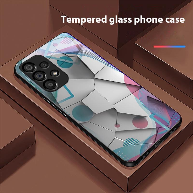 Geometrisches Muster Für Samsung Galaxy S10 20 Plus 21 FE 22 23 24 FE 25 Ultra Schwarz Gehärtetes Glas Handyhülle Hartschale