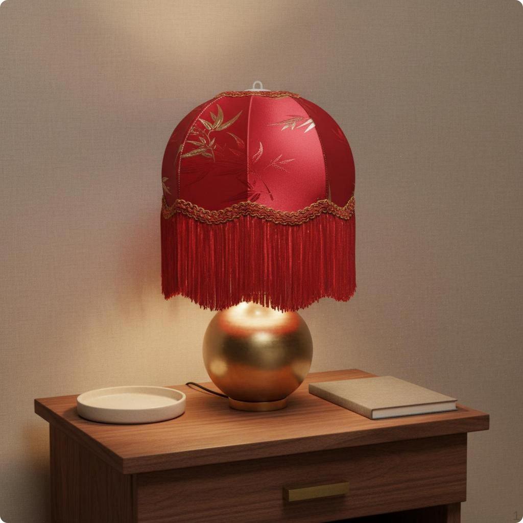 Lampshade Handmade Tassel Fringed Lamp Shade for Bedroom Green Dome Fringe