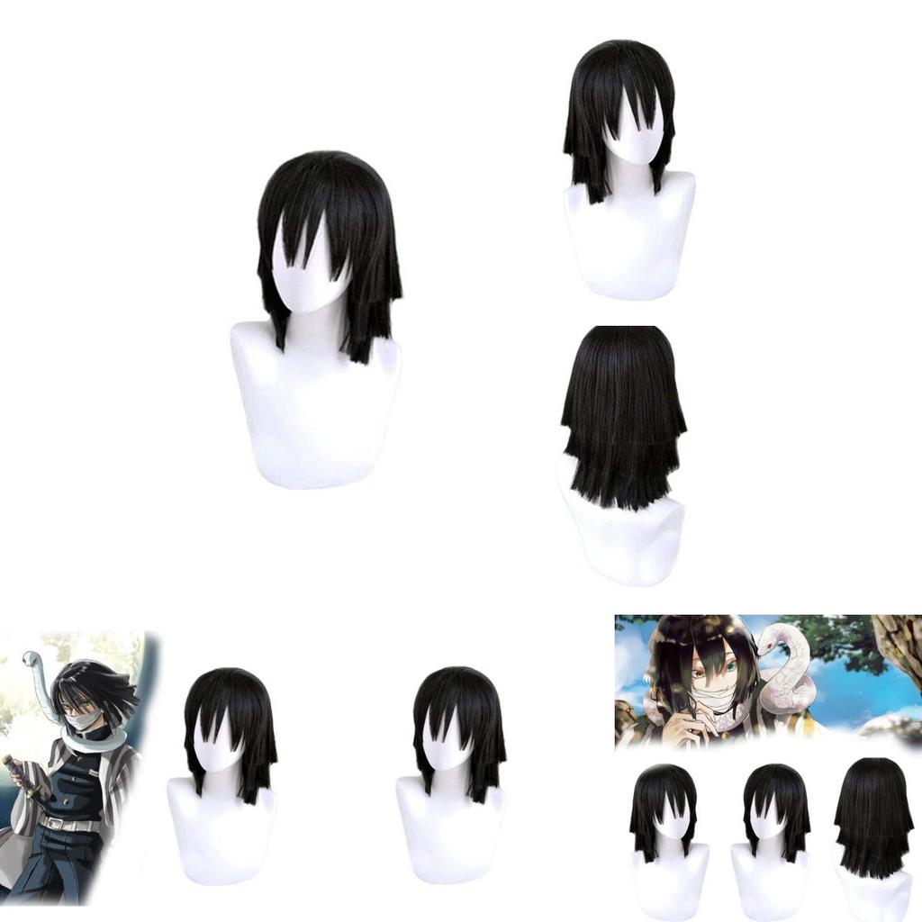 Stylish Black Layered Short Hair Wig For Cosplay Demon Slayer Kimetsu No Yaiba