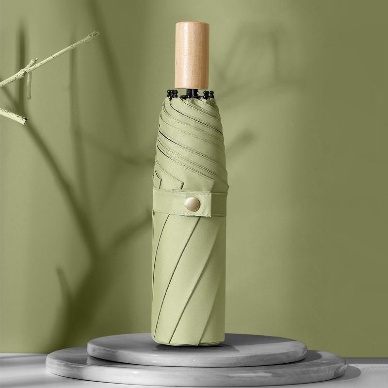 New three-fold simple and fashionable manual solid wood handle vinyl parasol sun umbrella unisex sun umbrella