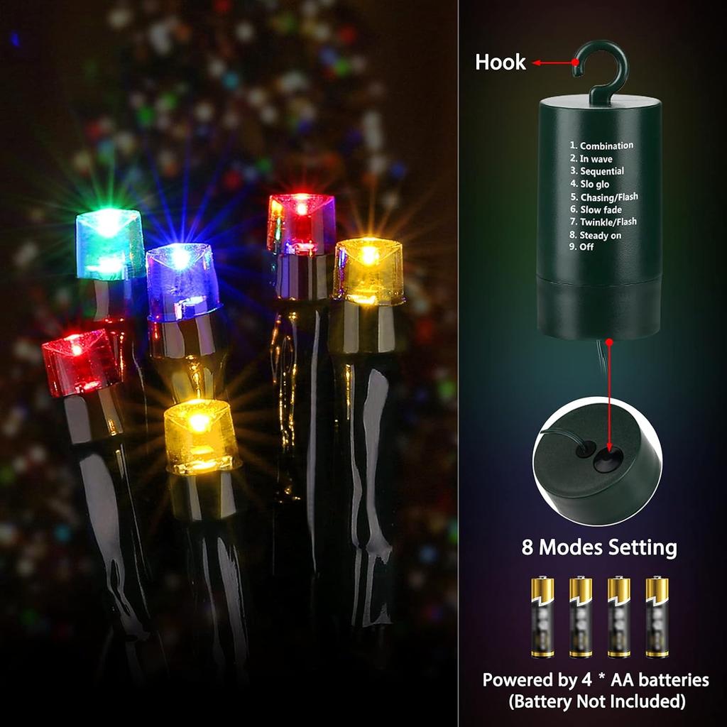 Flacchi Multi-Color Christmas Lights, 66 Ft 200 LED Battery Operated String Lights Waterproof 8 Modes & Auto Timer Mini Lights for Xmas Decorations,