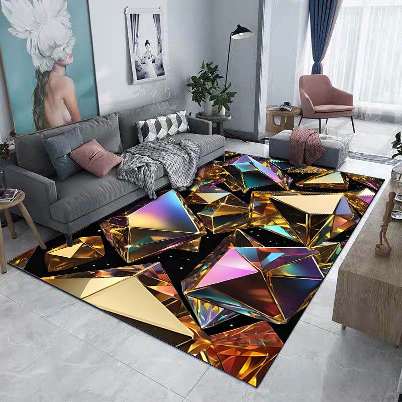Tappeto Stampato Poligonale Dorato 3D per Soggiorno Camera da Letto Comodino Bagno Tappetino per Pavimento Tappeto da Area Tappetino per Divano Decorazione per la Casa Regalo di Lusso
