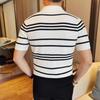 Summer Men's Knit Polos Fashion Striped Turn Down Collar Short Sleeve Polo Shirts