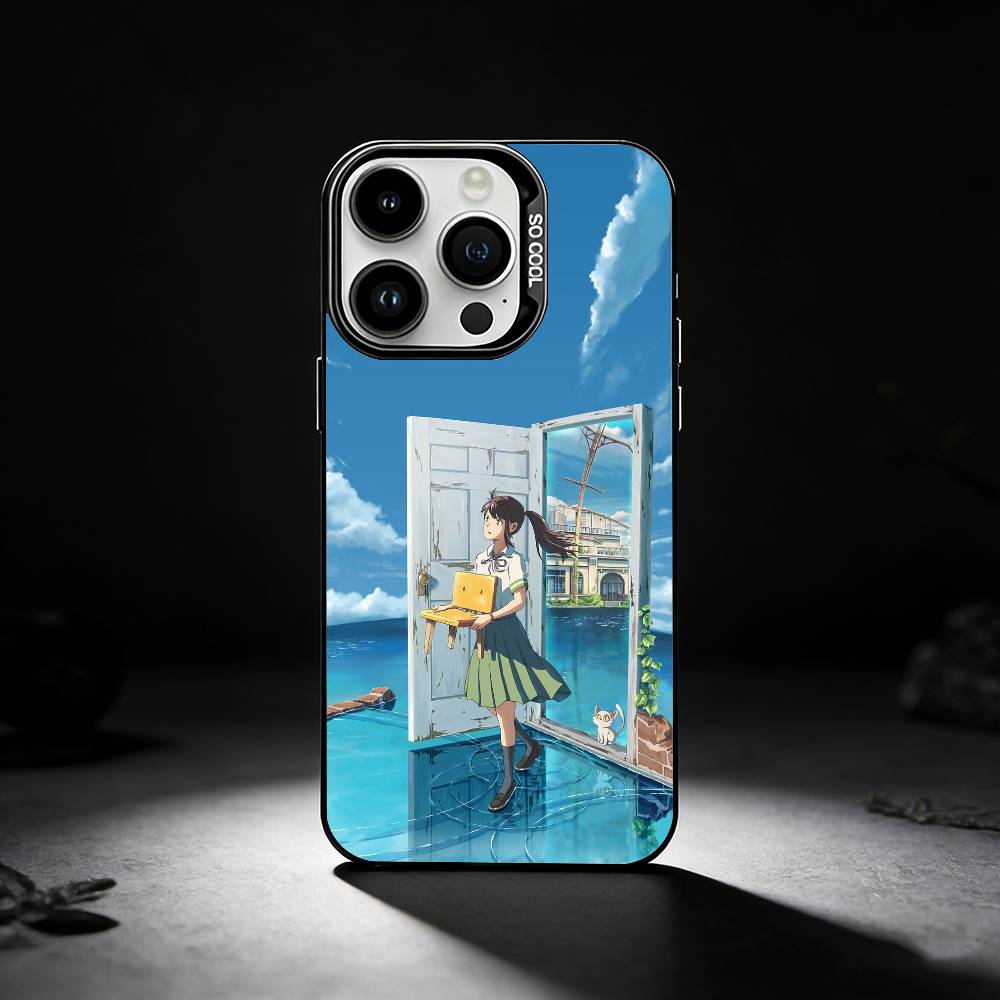 A-Anime S-Suzume Phone Case For iPhone 17,16,15,14,13,12,11 Plus,Pro Max,XS,Colored Silver Phone Case