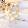 YM Minimalist Statement 18K Gold Plated Flower Drop Earrings Baguette CZ Zircon Inlaid Floral Jewelry
