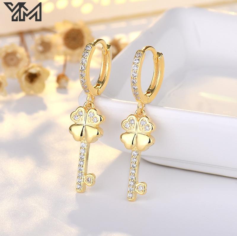 YM Minimalist Statement 18K Gold Plated Flower Drop Earrings Baguette CZ Zircon Inlaid Floral Jewelry