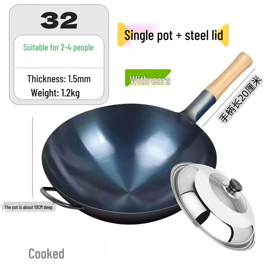 Zhangqiu Non-stick Cast Iron Wok with Large Ladle for Home & Restaurant Use - Suitable for Gas Stoves