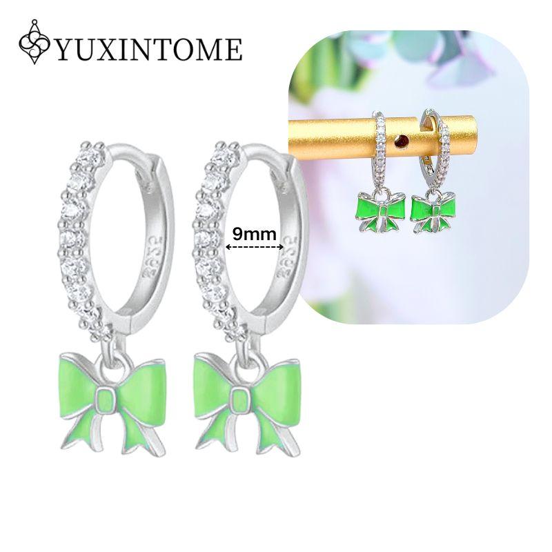Turquoise 925 Silver Ear Needle Green Zircon vintage emerald Heart/Flower Pendant Hoop Earrings Fashion party Jewelry