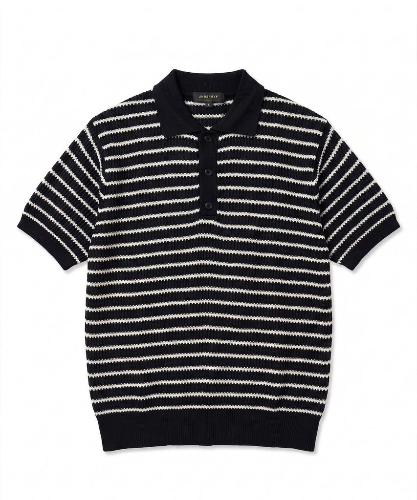 UNDEROFF Oversized Striped Collared Knit Black
