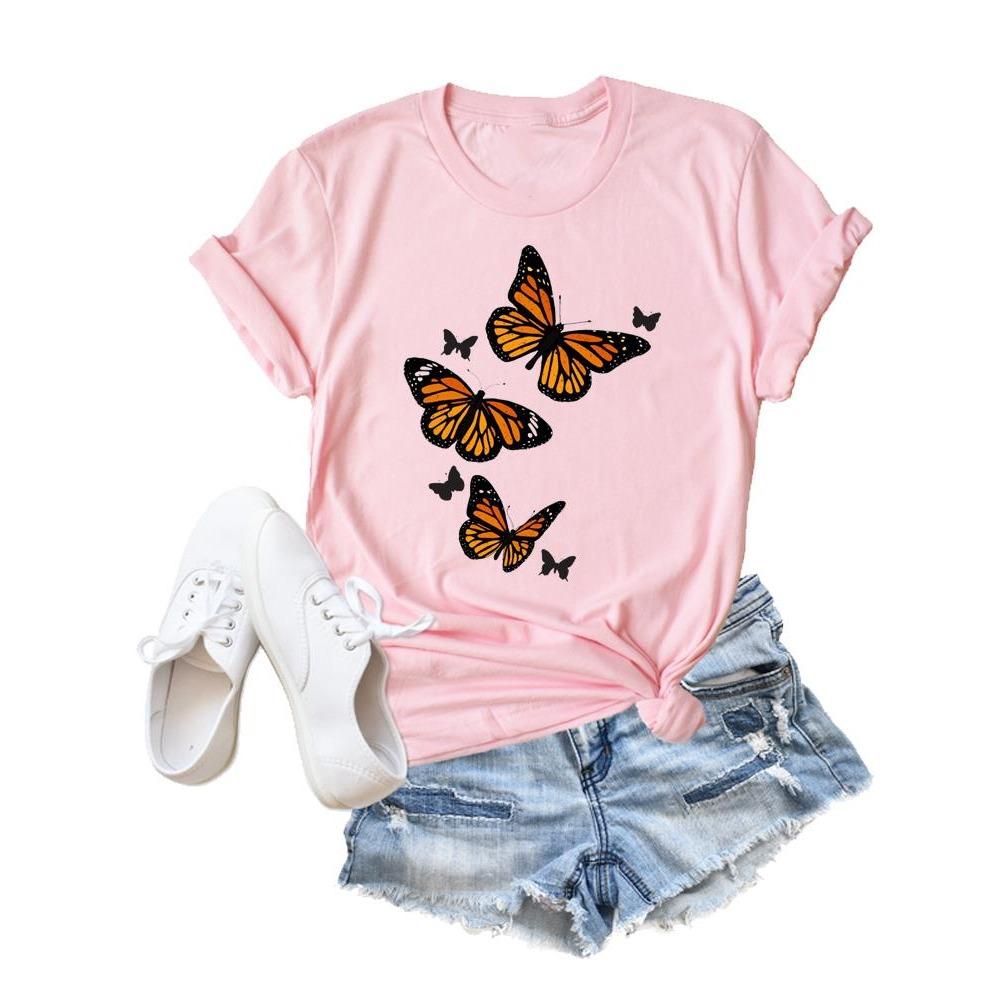 

Женские футболки с принтом бабочек и цветов, модные футболки с мультяшными персонажами, летние футболки, повседневные футболки с принтом 4XL