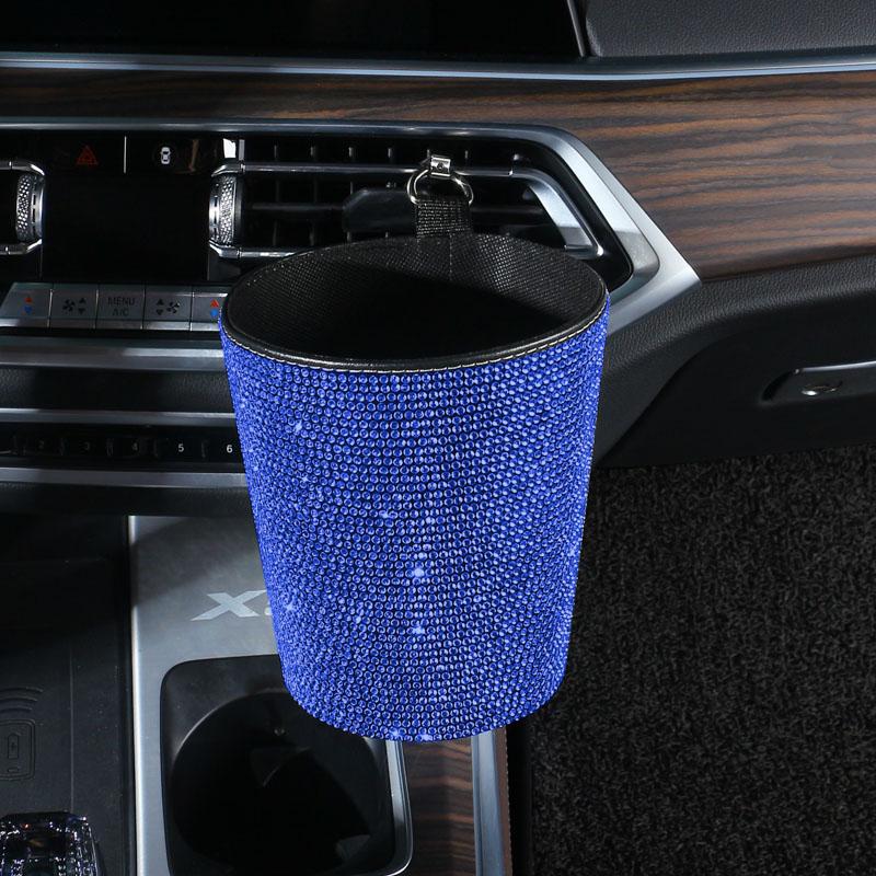 Rhinestone Car Trash Can Cute Garbage Cans Auto Air Vent Trash Bin Portable Waterproof Pink Bling Car Accessories for Women