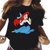 Mickey Ear Hat Ariel The Little Mermaid Print T-shirts Casual Streetwear Vintage Harajuku Princess Print T Shirt 90s Girls