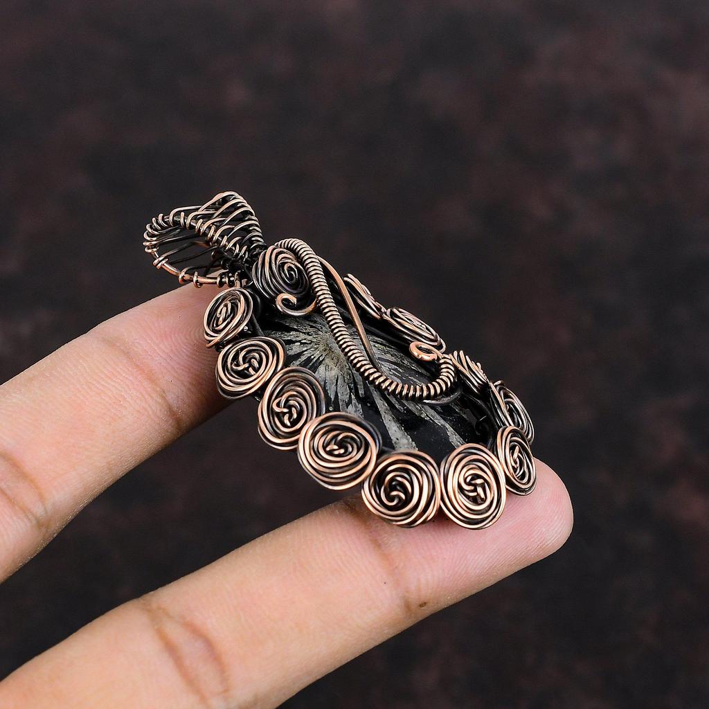 Chrysanthemum Gemstone Pendant Copper Wire Wrapped Pendant Copper Jewelry Handmade Pendant Gift For Her Stylish Pendant Wire Wrapped Jewelry