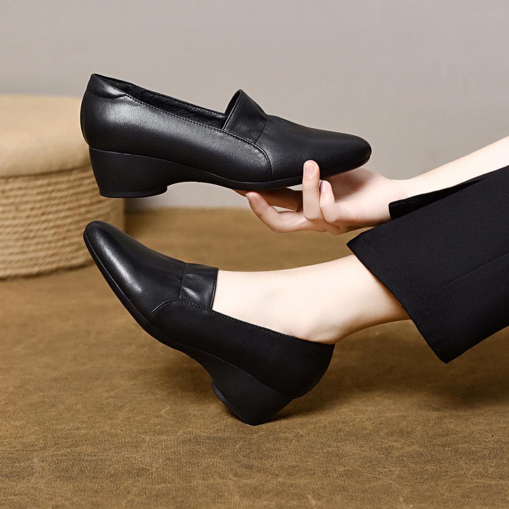 Pointed women's spring new shallow mouth ruffle edge low heel single shoes comfortable professional office work shoes