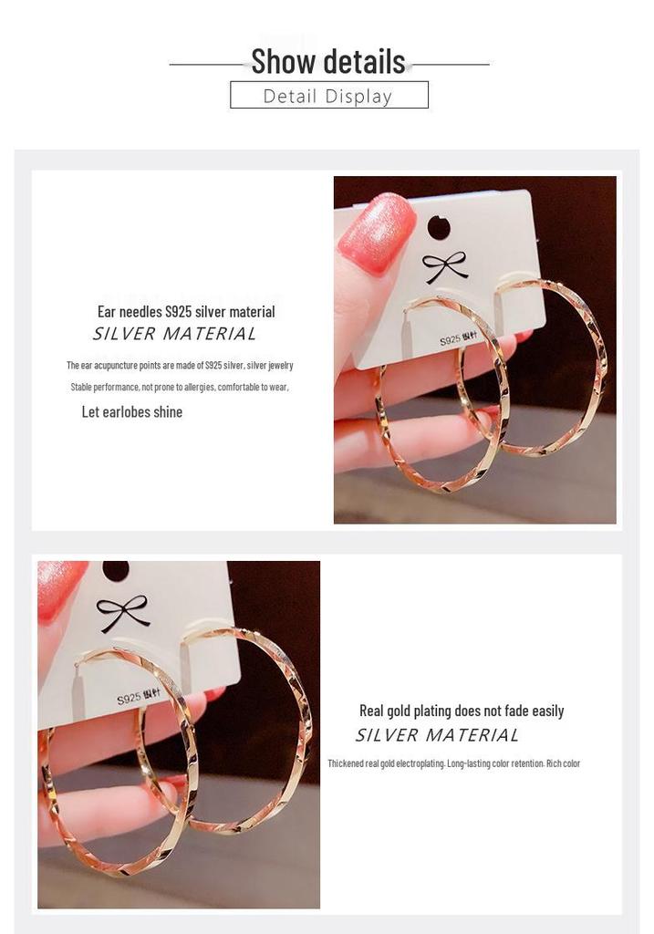 Korean Style Twisted Hoop Earrings - Exaggerated Large Circle S925 Silver Needle for Women
