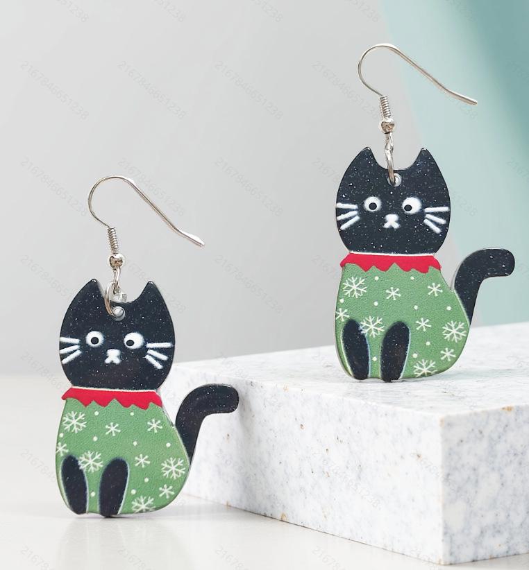 Halloween Cat and Ghost Acrylic Earrings - Quirky Pumpkin Design for Holiday Parties
