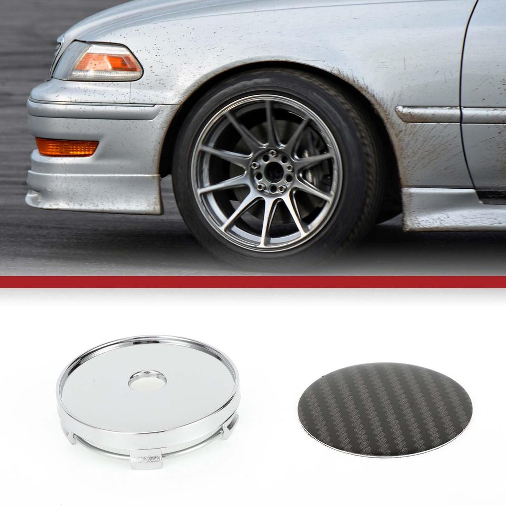 ACROPIX 60mm 2.36" Carbon Fiber Pattern Silver Tone Black Universal Car Wheel Hub Center