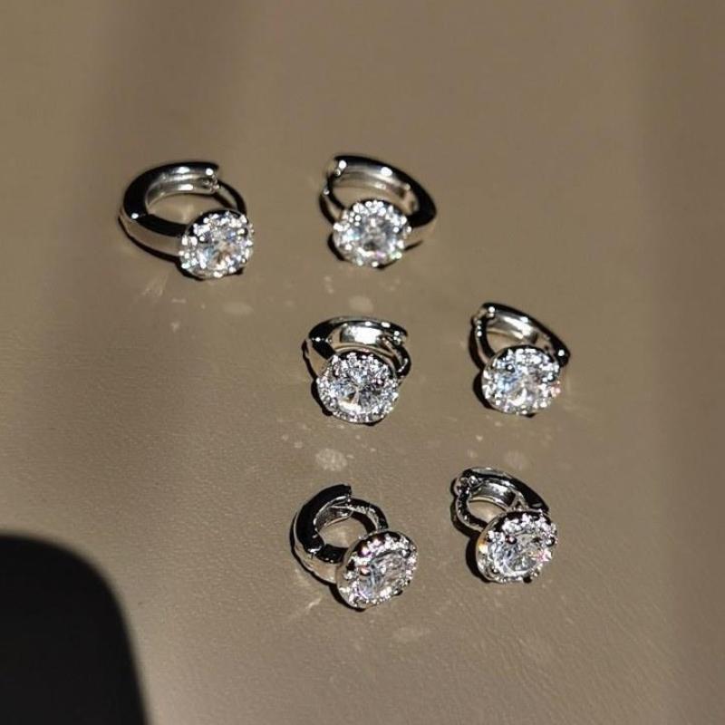 1 Pair Trendy Earring Jewelry Silver Round Zircon Earrings For Women Prevent Allergy Party Accessories Gift