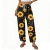 Women’s Casual Loose Straight Wide Leg Drawstring Printed Long Pants Lightweight Relaxed Fit Trousers for Daily Wear