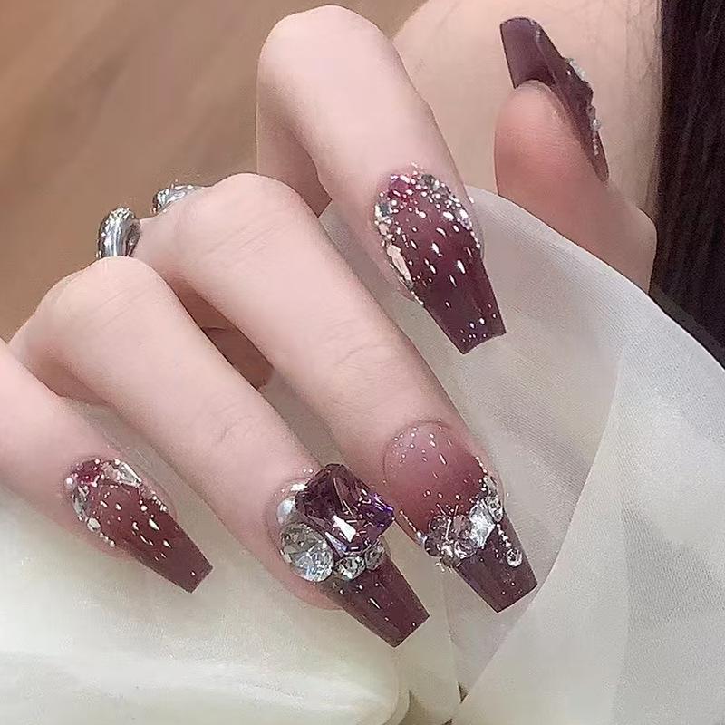 Red Rose French Tip Long Ballet Press On Nails Full Cover Fake Nail Tips For Women Decorative False Nails