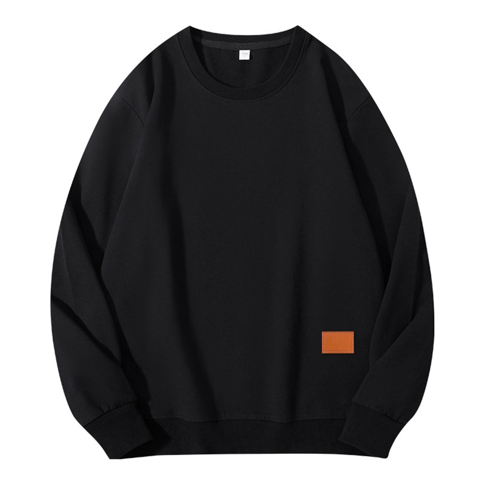 

Unisex Solid Color Cowhide Label Round Neck Pullover Ribbed Long-sleeved Sweatshirt XL чёрный