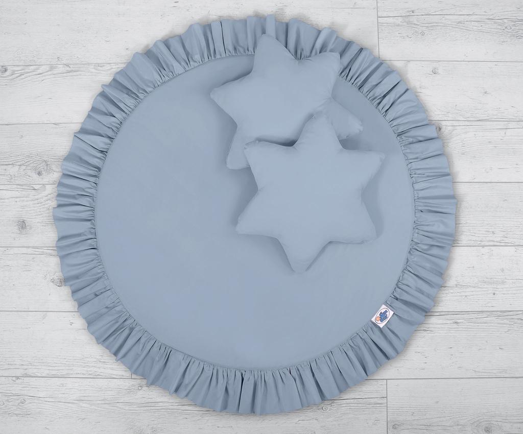 Set: hanging canopy for a children's room, mat with ruffles, pillows - dirty blue