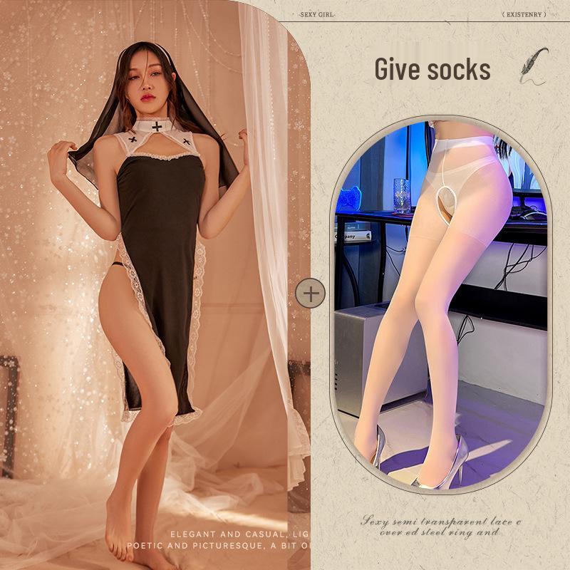 Sexy Nun Cutout Nightgown Costume for Role Play