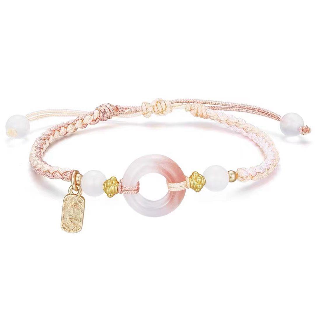 

Парний браслет Червоний агат Пряжка миру Браслет ручної роботи Простий браслет рожевий