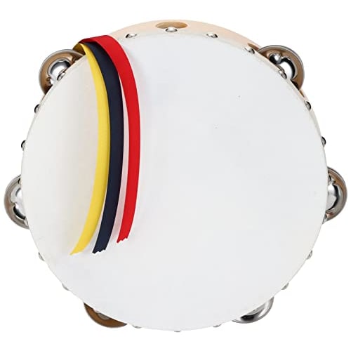 Nogami Mokko Yamayo Tambourine, 21cm, Clear (Wood Grain, White Frame), Cowhide Leather, Tin (Jingle), 6 Holes, 3-Color Ribbon Included, 0200005