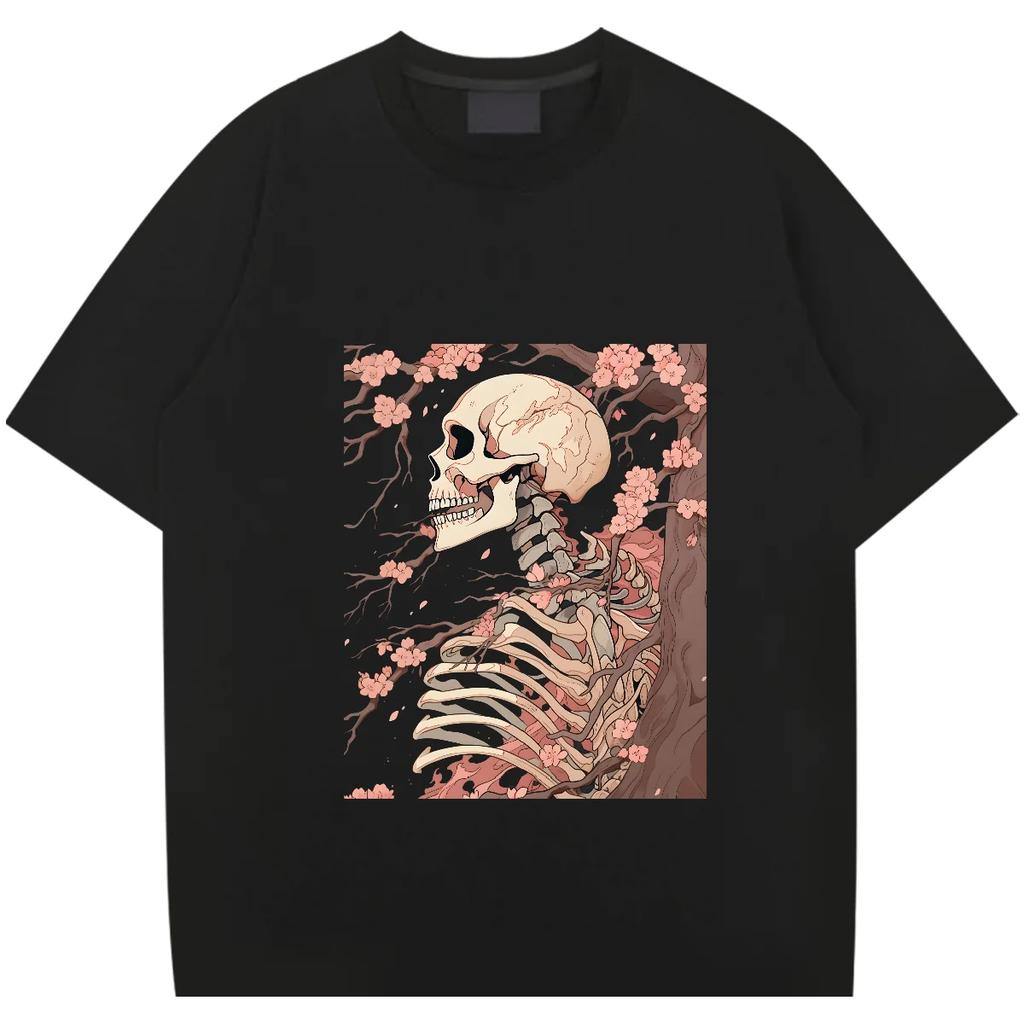 Skull O-Neck T-shirt Big Size Loose Shirt Vintage Classic Hip Hop Tshirt Design Special Cotton Tees Street Style Men Tees DIY