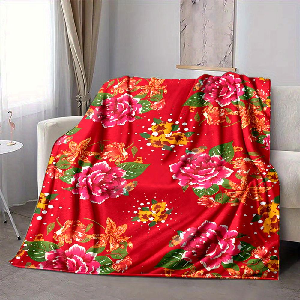 1ks Květinová červená vzorovaná deka Teplá, Ideální pro kempování a cestování, Skvělý dárek pro každé roční období yy250904172
