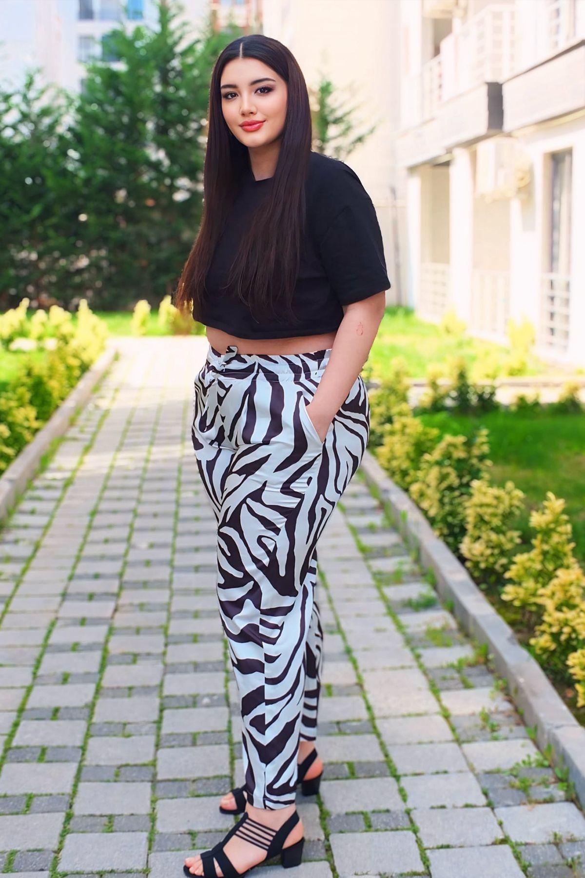 

Women s Style Plus Size Pants Beli Elastic Zebra Pattern Satin Trousers