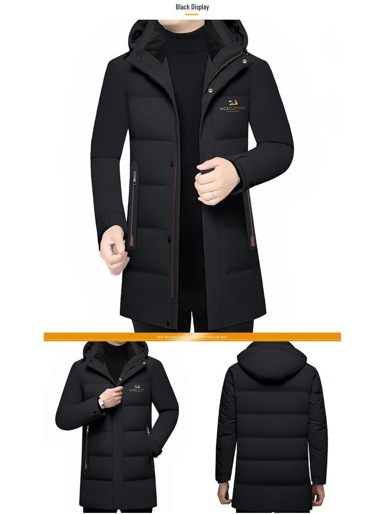 Pierre Cardin Men's Mid-Length Goose Down Jacket with Detachable Hood - Winter Business Casual Thick Outerwear