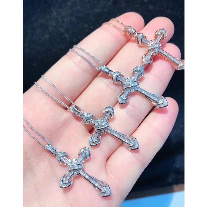 Nuevo Collar de Cristal Gema Cruz Circonita Micro engastada Colgante Cadena Clavícula para Mujer
