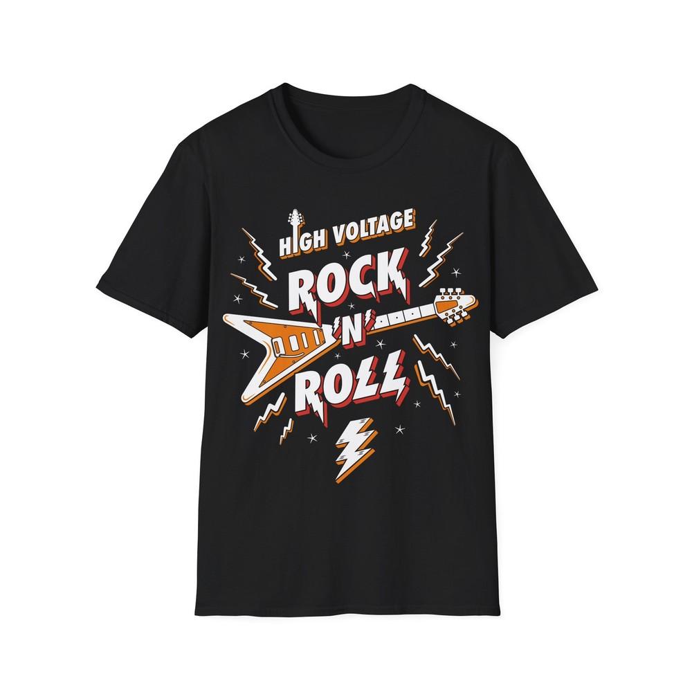 

High Voltage Rock N Roll T-Shirt, Hard Rock Shirt, Guitar Top, Classic Rock Tee XL