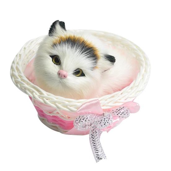 Lifelike Screaming Sound Cat in Basket Plush Doll Kids Toy Home Car Decoration