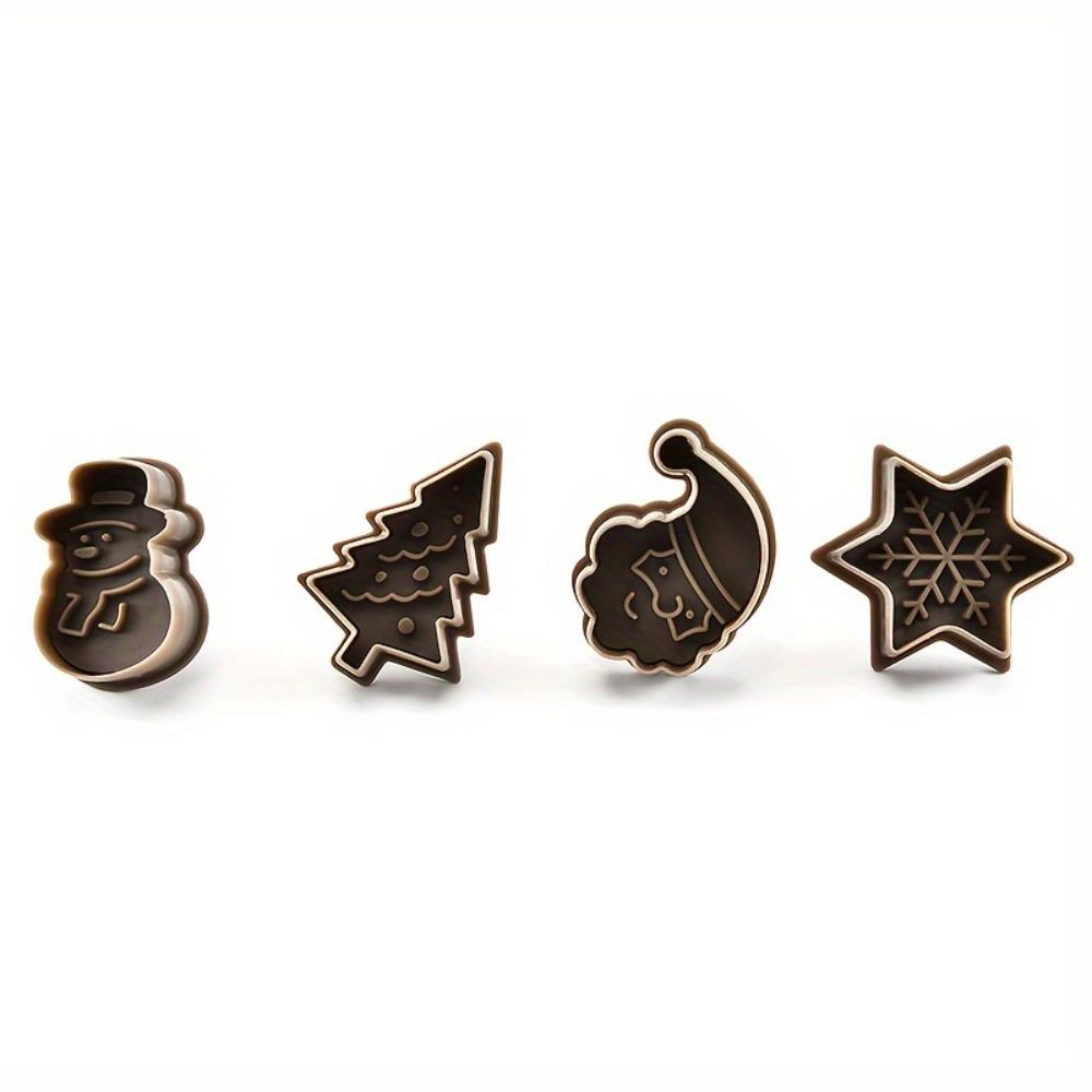 4Pcs Christmas Cookies Molds Plastic 3D Cookie Cutter Xmas Tree Claus Shape Biscuit Press Moulds for New Year Baking Tools