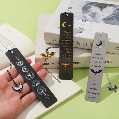 Dark Dragon and Moon Chain Bookmark with Starry Sky Print – Dragon Pendant for Reading & Decoration
