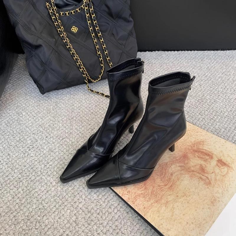 

High-heeled short boots women s 2025 autumn and winter new pointed-toed foreign-style versatile elastic boots white thin boots women s thin-heeled sh 40 чорний
