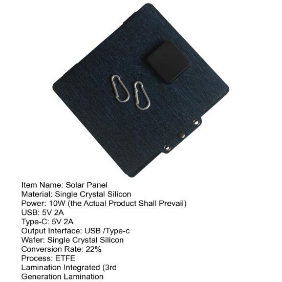 Solar Panel 10W High-Power Output Lightweight Portable Dual USB Type-C Interfaces ETFE Scratch-Proof Surface Solar Panel