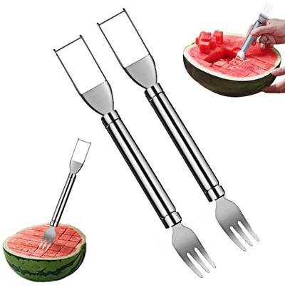 Wassermelonenschneider Edelstahl 2-in-1 Obstgabel Schneidwerkzeug Doppelkopf Obst