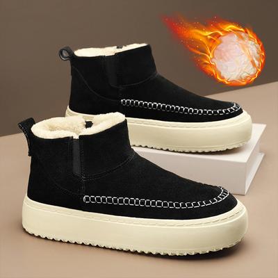 Men's Winter Snow Boots Warm Faux Suede Ankle Booties With Faux Fur Lining Non-Slip Walking High-Top Sneakers Shoes Comfortable Short Boots for Men