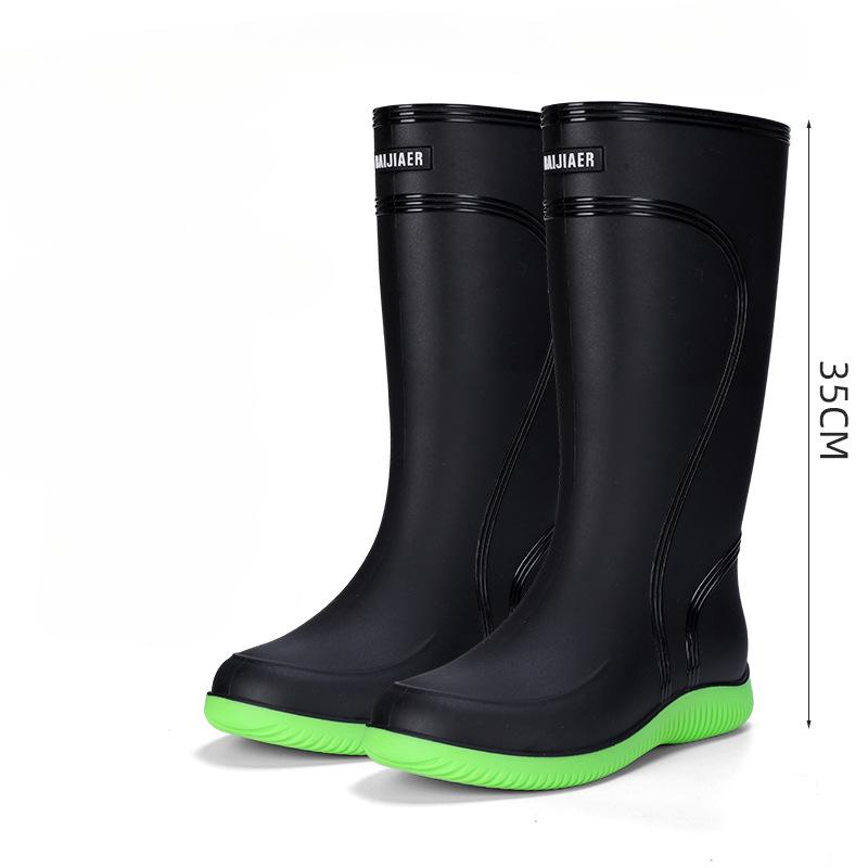 Fashion Men's Rain Boots Waterproof Mid Calf Boots Non-slip Rainproof Work Boots Outdoor Water Shoes Soft Drawstring Rubber Boot Botas