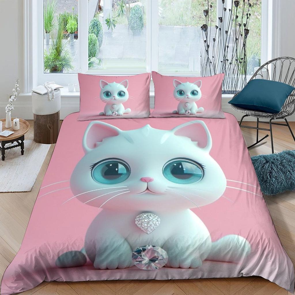 Comforter Cat Bedding Set Printed For Childrens And Adults Warm Soft Breathable And Comfortable