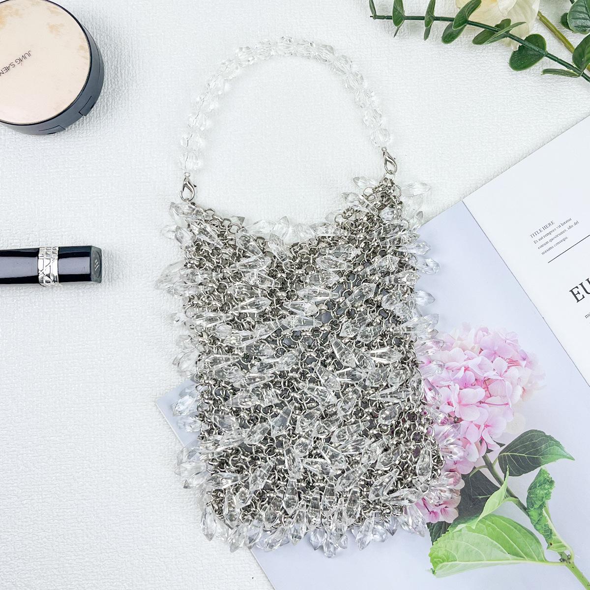 

Fashionable New Imitation Crystal Acrylic Bucket Bag Women s Underarm Bag Handwoven Beading High-end Unlined Handbag