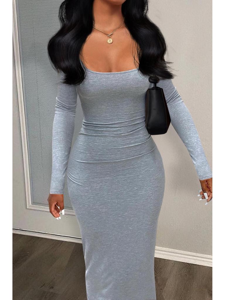 Cross-Border Solid Color Ribbed Dress